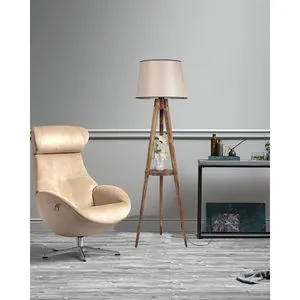 Stojeća Lampa sa Drvenim Postoljem i Platnenom Tkaninom - Sehbalı Tripod