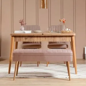 Stone Atlantic Pine - Produživi Sto za Trpezariju i Set Stolica (4 Komada)