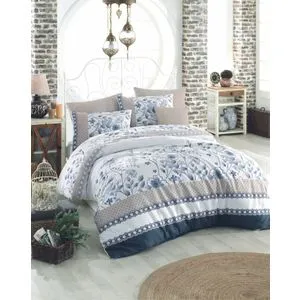 Sudenaz - Plavi Plavi Bež Ranforce Set Posteljine XL