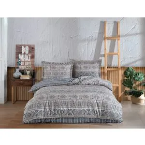 Sufi İkat v2 Bež Plavi King Posteljina Set