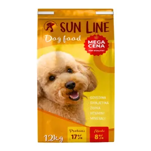 SUN LINE DOG Kompletna hrana za odrasle pse sa govedinom, piletinom i svinjetinom 12kg