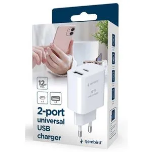 TA-UC-2AC12-01 Gembird USB punjac, 2-port USB-A+ USB-C, 2.4 A, white