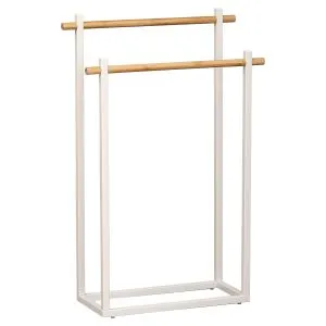 TENDANCE DRŽAČ PEŠKIRA SA DVE PREČKE 53X20X82CM METAL BAMBUS/BELA