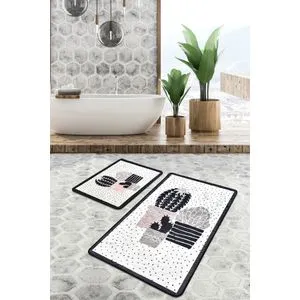 Three Cactus Black
White Bathmat Set (2 Pieces)