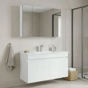 Tivoli 100 - 697 Matte White Bathroom Cabinet With Sink &amp; Mirror Set (2 Pieces)