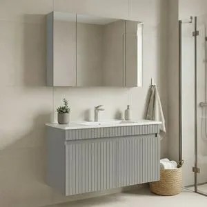 Tivoli 100 - 698 Matte Cashmere Bathroom Cabinet With Sink &amp; Mirror Set (2 Pieces)