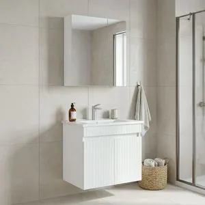 Tivoli 65 - 689 Matte White Bathroom Cabinet With Sink &amp; Mirror Set (2 Pieces)