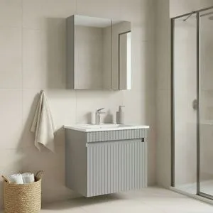 Tivoli 65 - 690 Matte Cashmere Bathroom Cabinet With Sink &amp; Mirror Set (2 Pieces)