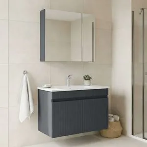 Tivoli 85 - 692 Matte Anthracite Bathroom Cabinet With Sink &amp; Mirror Set (2 Pieces)