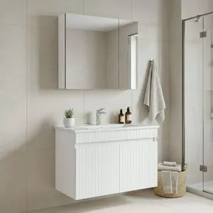 Tivoli 85 - 693 Matte White Bathroom Cabinet With Sink &amp; Mirror Set (2 Pieces)