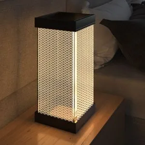 TLT Panel Lampshade With Rectangle Pattern Black Table Lamp