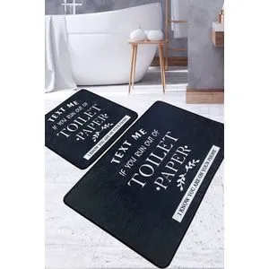 Toilet - Black Multicolor Bathmat Set (2 Pieces)