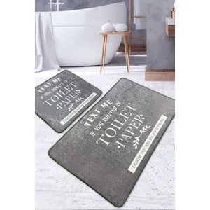 Toilet - Grey Multicolor Bathmat Set (2 Pieces)