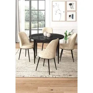 Tor - Black Marble, Cream Black Marble
Cream Dining Table & Chairs Set (5 Pieces)