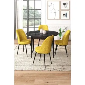 Tor - Black Marble, Mustard Black Marble
Mustard Dining Table & Chairs Set (5 Pieces)