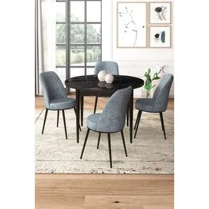 Tor - Crni Mramor, Sivi Crni Mramor - Set Trpezarijskog Stola i Stolica (5 Delova)