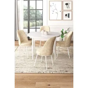 Tor - White, Cream White
Cream Dining Table & Chairs Set (5 Pieces)