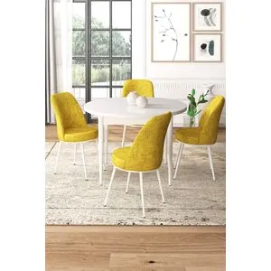 Tor - White, Mustard White
Mustard Dining Table & Chairs Set (5 Pieces)