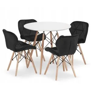 TORINO OKRUGLI STO 80 cm WHITE + FERRA trpezarijske stolice set 4 kom Velvet crna