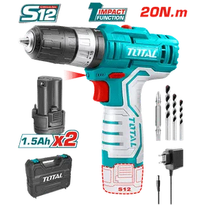 Total Aku udarna bušilica,12V,20 NM, 10mm, 2x1,5 Ah,kofer TIDLI12201
