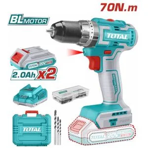 Total Li-ion Akumulatorska bušilica 20v,2x2,0ah,BL 70Nm,metalni futer 13mm TIDLI20605