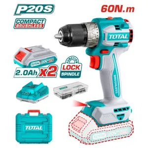 Total Li-ion Akumulatorska bušilica,BL, 20v, 2x2,0ah,60Nm,13mm,metalni futer,kofer TDLI20602E
