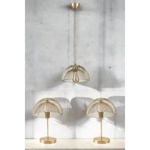 Ufo Avize Abajur 3 Lü Eskitme Set Antiquation Chandelier & Table Lamp Set