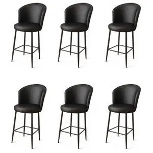 Uras - Black Black Bar Stool Set (6 Pieces)