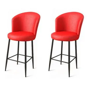 Uras - Crni i Crveni Barski Stolac Set (2 Komada)