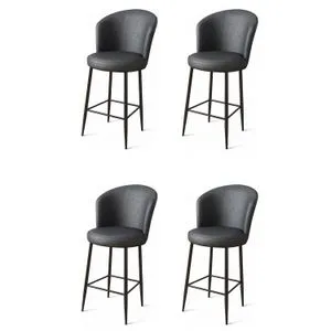 Uras - Set Barskih Stolica u Antracitnoj i Crnoj Boji (4 Komada)