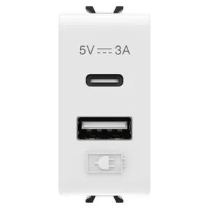 USB PUNJAČ - A+C TIP - 3A - SJAJNO BELI - 1 MODUL - CHORUSMART GW10449
