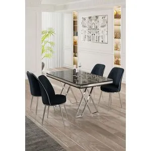 Vals - Black Marble, Chrome, Anthracite Black Marble
Chrome
Anthracite Dining Table & Chairs Set ...