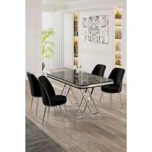 Vals - Black Marble, Chrome, Black Black Marble
Chrome
Black Dining Table & Chairs Set (5 Pieces)