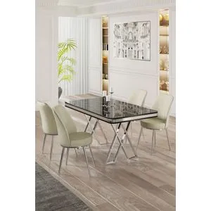 Vals - Black Marble, Chrome, Cream Black Marble
Chrome
Cream Dining Table & Chairs Set (5 Pieces)