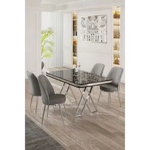 Vals - Black Marble, Chrome, Grey Black Marble
Chrome
Grey Dining Table & Chairs Set (5 Pieces)