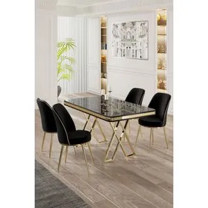 Vals - Black Marble, Gold, Black Black Marble
Gold
Black Dining Table & Chairs Set (5 Pieces)