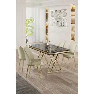 Vals - Black Marble, Gold, Cream Black Marble
Gold
Cream Dining Table & Chairs Set (5 Pieces)