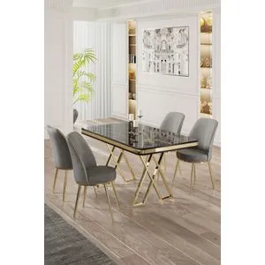 Vals - Black Marble, Gold, Grey Black Marble
Gold
Grey Dining Table & Chairs Set (5 Pieces)