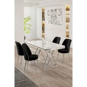 Vals - White, Chrome, Black White
Chrome
Black Dining Table & Chairs Set (5 Pieces)