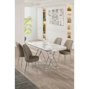 Vals - White, Chrome, Cappuccino White
Chrome
Cappuccino Dining Table & Chairs Set (5 Pieces)