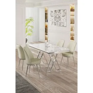 Vals - White, Chrome, Cream White
Chrome
Cream Dining Table & Chairs Set (5 Pieces)