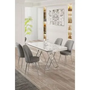 Vals - White, Chrome, Grey White
Chrome
Grey Dining Table & Chairs Set (5 Pieces)