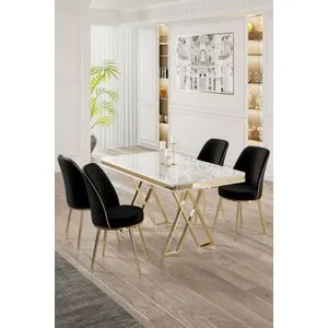 Vals - White, Gold, Black White
Gold
Black Dining Table & Chairs Set (5 Pieces)