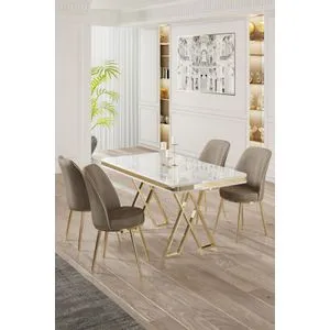 Vals - White, Gold, Cappuccino White
Gold
Cappucino Dining Table & Chairs Set (5 Pieces)