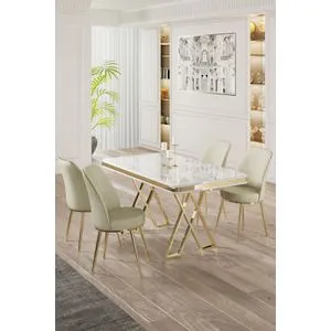 Vals - White, Gold, Cream White
Gold
Cream Dining Table & Chairs Set (5 Pieces)