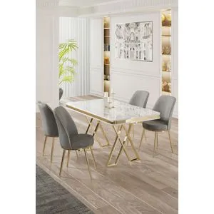 Vals - White, Gold, Grey White
Gold
Grey Dining Table & Chairs Set (5 Pieces)