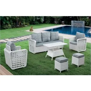 Vena (1+1+3+Sehpa+2Puf) Cream Garden Lounge Set