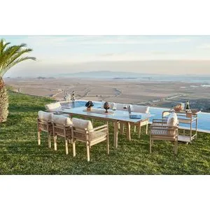 Venedik Ceramic Beige Garden Table & Chairs Set (8 Pieces)