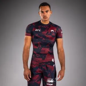 Venum UFC Zenith Authentic Fight Week Rashguard Kratki Rukav Camo Burgundy XXL