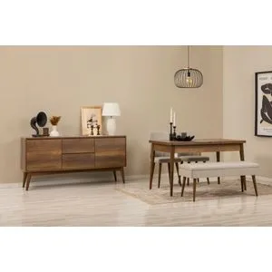 Vina 02 1005 - Set za trpezariju od orahovog drveta sa krem detaljima (5 delova)